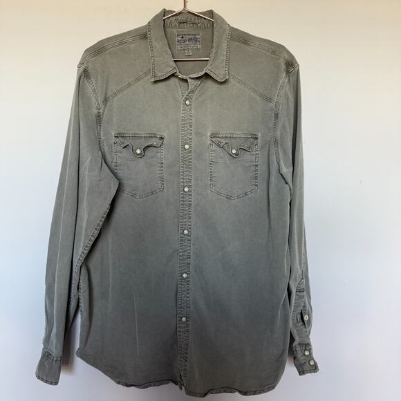 Lucky Brand Saturday Stretch Mens Top Large Gray Western Pearl Snap Long Sleeve - Picture 1 of 5